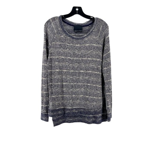 Harlowe & Graham Sweaters - Harlowe & Graham Women's Gray Striped Loose Knit Long Sleeve Tunic Sweater Med